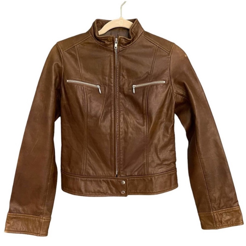 OZOC Lightweight Brown Cropped Leather Jacket size 38